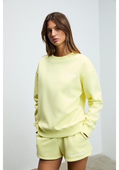 Grımelange Jennıfer Kadın Organik Pamuklu Nakışlı Yuvarlak Yakalı Oversize Sarı Sweatshirt