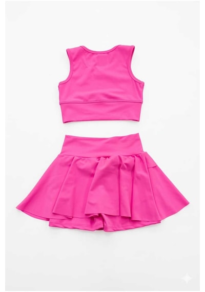 Beniizle Lyrax Kabartmalı Şort Etekli Crop Kız Çocuk Alt Üst Takım Pembe
