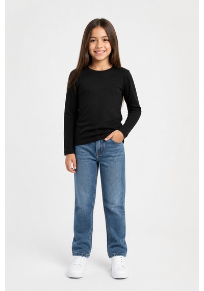 Eray Alp Kids Unisex Çocuk Siyah Basic Uzun Kol Günlük Rahat Kombin