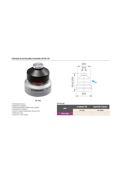 Fett Hp-50z Vertex Z Eksen Optik Tip Yükseklik Sıfırlama