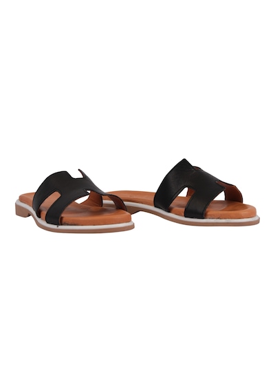 Napa Shoes Kadın H Kesimli Düz Taban Hakiki Terlik Napa-1202 Siyah