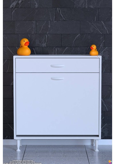 Emir 80 Cm 2 Gözlü Kirli Çamaşır Sepetli Ve Çekmeceli Çok Amaçlı Banyo Dolabı 80 Cm