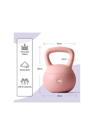 Valkyrie 6kg Soft Kettlebell Yumuşak Tabanlı Metal Kumlu Ses Yapmaz Darbeye Dayanıklı Çift El Ağırlık
