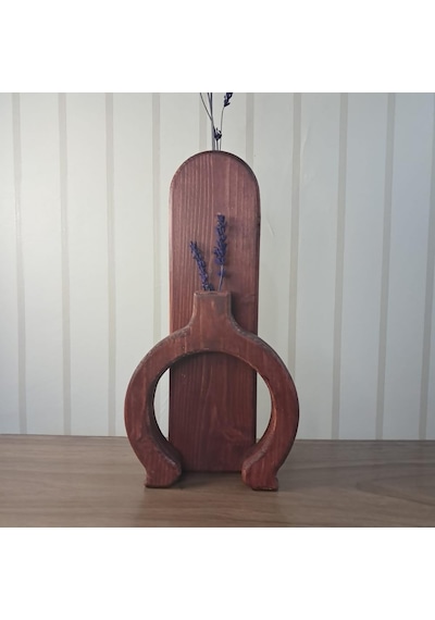 Rustik Ahşap Vazo Seti, El Yapımı Çam Ağacı, Ceviz Antik Mat Kaplama, 2 Parça Dekoratif Çiçeklik, 35x10 Cm Ve 2 Çok Renkli