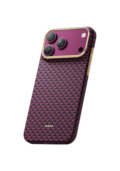 Apple iPhone 18 Pro Uyumlu Kılıf M-safe Şarj Özellikli Raptic Aramid Skin Origin Serisi Karbon Kapak Bordo