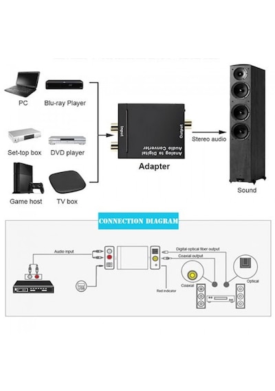 Rca To Optik Toslink Çevirici Analogdan Dijitale Ses Dönüştürücü
