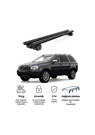Pençe Volvo Xc90 2002-2015 Uyumlu Siyah Ara Atkı Port Bagaj Tavan Barı