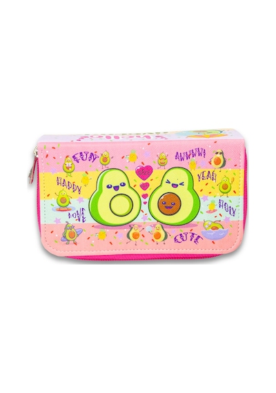 Kalem Kutusu Avocado Kawaii Desen Orginazer Üç Bölmeli Vegan Deri