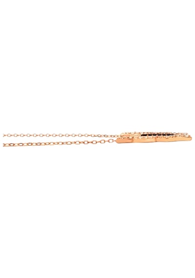 Kadın Kelebek Tasarım 925 Ayar Gümüş Rose Renk Kolye Rose Gold - Siyah
