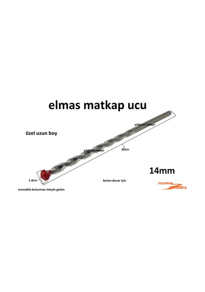 Elmas Matkap Ucu 14mm Beton Duvar Delme Özel Uzun Boy 20cm
