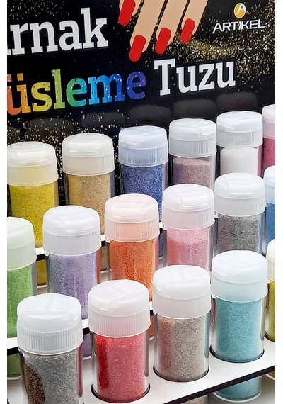 Artikel Renkli Tırnak Süsleme Tuzu Standı Nail Art 21 Adet