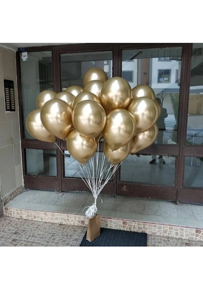 Krom Parlak Balon Gold Altın Renk 10 Adet Aynalı Balon 30 Cm