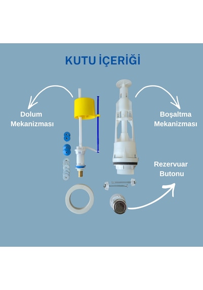 Wasseberg Rezervuar İç Takımı Tam Set Şamandıralı Dolum Ve Boşaltma Mekanizması, Pirinç Su Giriş Bağlantılı, Sızdırmaz Conta Ve Montaj Aparatları Dahil Açık Ahşap