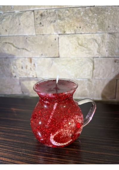 Kırmızı Simli Bardak Mum Kırmızı