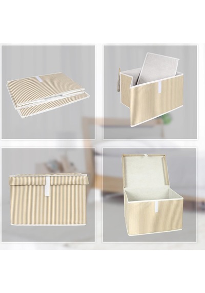 Çok Amaçlı Düzenleyici Kapaklı Sandık Tipi Kutu Hurç Organizer 40 X 30 X 26, Kahverengi