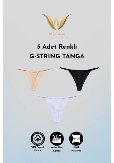 Wcreas Kadın İpli Tanga, Pamuklu Yumuşak Kumaş G-string Tanga 5'li Paket Karışık Karışık Wcreas Kadın İpli Tanga, Pamuklu Yumuşak Kumaş G-string Tanga 5'li Paket Karışık Karışık