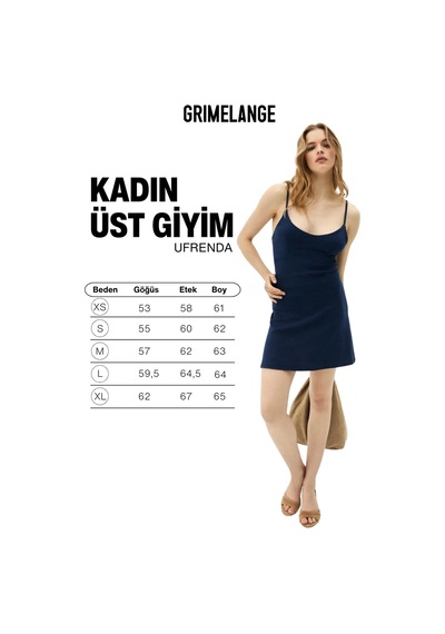 Grimelange Ufrenda Kadın Yumuşak Ve Esnek Kumaşlı Sırt Dekolteli Askılı Mini Lacivert Elbise