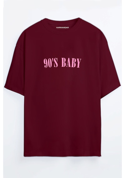 90's Baby Baskılı Bordo - Mavi Oversize T-shirt Bordo