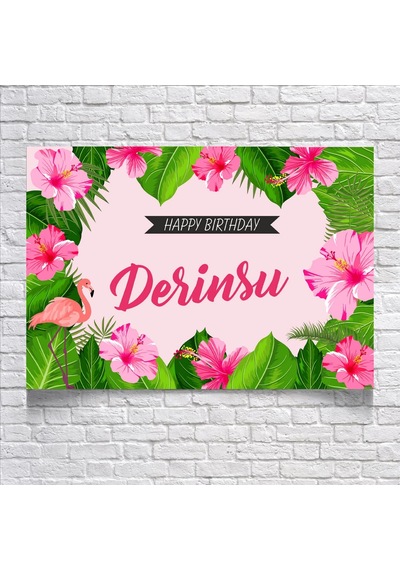 Pembe Çiçek Temalı Doğum Günü Afişi 70x100 Cm