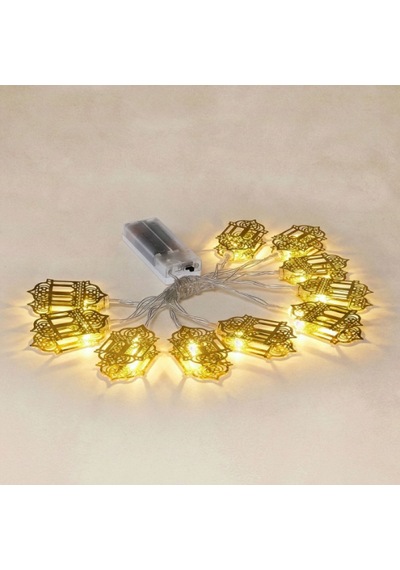 Ramazan Kandili Figürlü 2 Metre Pilli Gold Metal Dekoratif Led Işık Zinciri