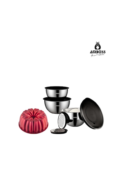 Bake With Love 10 Parça Karıştırma Kabı & Döküm Kek Kalıbı - Kırmızı Kırmızı