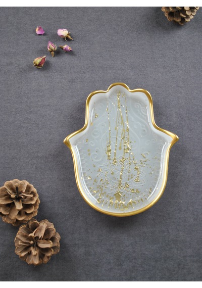 Hamsa Model Gold Sunumluk Çerezlik Tabağı Fatma Ana Eli Tabak 20