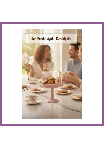 Bezos Soft Pembe Akrilik Ayaklı Kurabiyelik & Kapaklı Sunum Standı - 2 Parça Rengaren Diğer