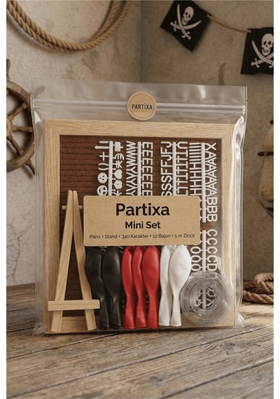 Korsan Temalı Doğum Günü Süsleme Mini Set Kahve Keçe Yazı Panosu Standlı Balon Zincirli Çocuk