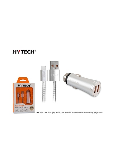 Hytech Hy-X62 3.4A Hızlı Şarj Micro Usb Kablolu 2 Usb Gümüş Metal