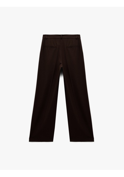 Koton Pile Detaylı Loose Fit Geniş Paça Kumaş Pantolon Kahverengi 6wak40181pw Kahve