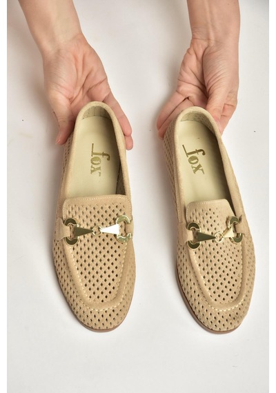 Fox Shoes Y291262402 Bej Süet Toka Detaylı Kadın Babet Bej