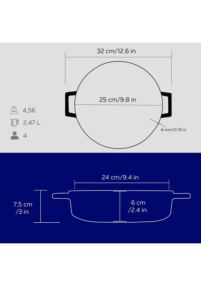 Ayrex Döküm Çok Amaçli Yayvan Tencere Çap Ø 24 Cm -trendy Mavi Diğer