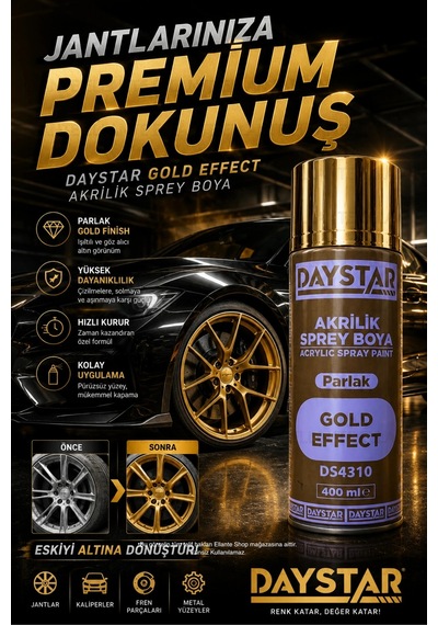 Gold Effect Parlak Altın Akrilik Sprey Boya 400 Ml Metal, Ahşap, Plastik Ve Seramik Uyumlu Çok Renkli