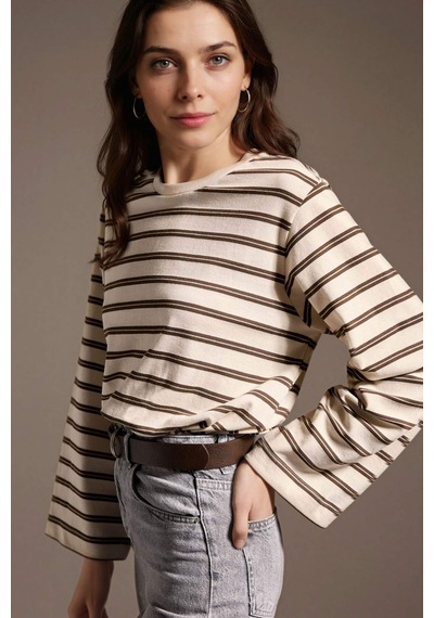 Defacto Loose Fıt Çizgili Tunik H4444ax26spbn317 Kahve-bn317