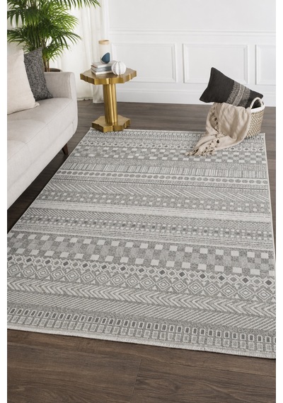 Bukle Gri Beyaz Kilim Yıkanabilir Kaymaz Taban Şönil Kilim Salon Oturma Odası Halısı Bk485