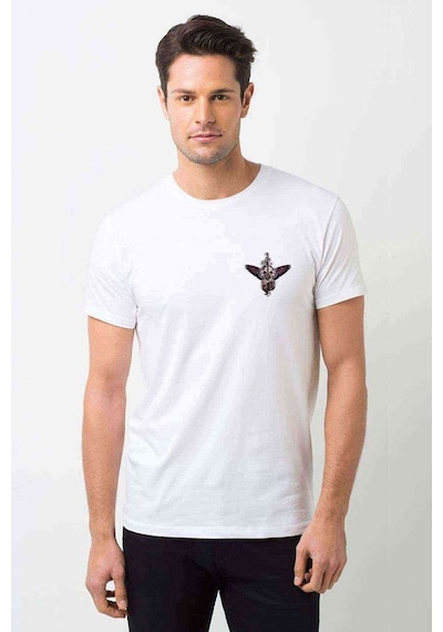 Worlds Collide Göğüs Baskılı Beyaz Erkek Tshirt