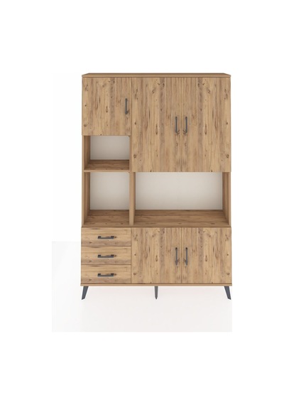 Arges Dolap 9 Raflı 3 Çekmeceli 5 Kapaklı 132x30x195 Çam-çam/çam Çam