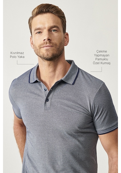 AC&Co / Altınyıldız Classics 4A4820200047LAC3XL Düğmeli Polo Yaka Cepsiz Slim Fit Erkek Tişört Lacivert