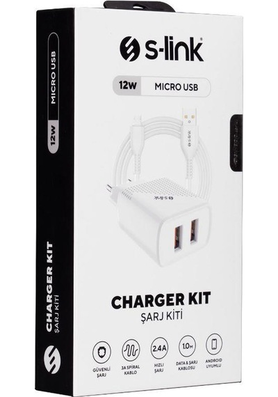 S-link Sl-ec50 12w Hızlı Şarj 5v 2400ma Apple Uyumlu iPhone , , Kablolu 2 Usb Çıkışlı Beyaz Ev Şarj Adaptörü