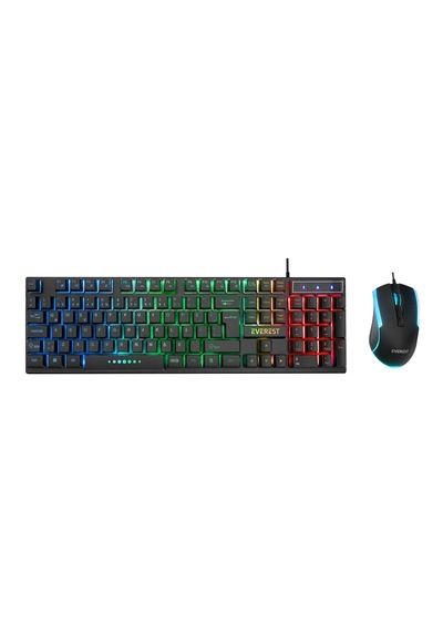 Siyah Gökkuşağı Işıklı Usb Kablolu Oyuncu Klavye - Mouse Set 5047