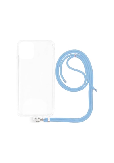 Apple Uyumlu iPhone 16 Plus İp Askılı Şeffaf Silikon Kılıf Mavi