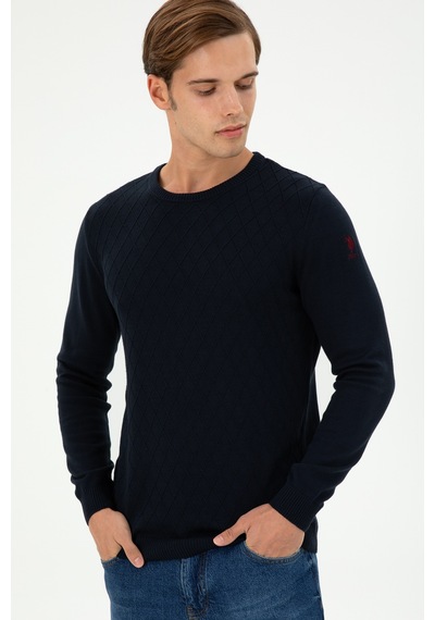 U.S. Polo Assn. Erkek Slim Fit Bisiklet Yaka Lacivert Kazak 50297055-VR033