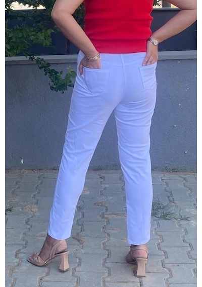 Mia Butik Kadın Beyaz Boru Paça Pantolon Beyaz