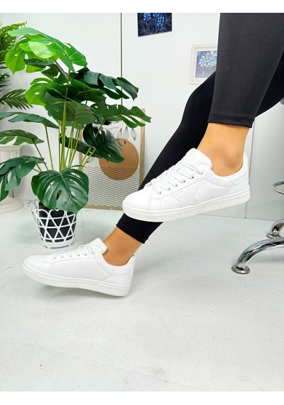 Günlük Kadın Sneaker Bağcıklı Yıldız Detaylı Tırtıklı Taban Oval Burunlu Rahat Spor Ayakkabı 602 Beyaz Günlük Kadın Sneaker Bağcıklı Yıldız Detaylı Tırtıklı Taban Oval Burunlu Rahat Spor Ayakkabı 602 Beyaz