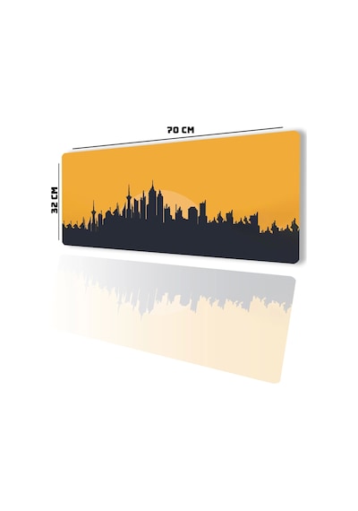 Sonictouch Şehir Silüeti Temalı Sarı Siyah Gamer Oyuncu Dikişsiz Sıvı Geçirmez Klavye Mouse Pad 32x7 Mousepad