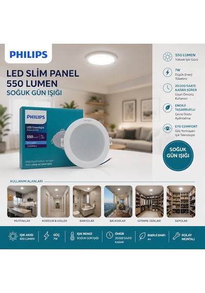 Philips 7w Sıva Altı Yuvarlak Led Slim Panel - 550 Lümen, 20.000 Saat Diğer