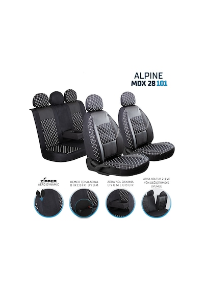 Nissan Pathfinder Deri Detaylı Oto Koltuk Kılıfı Ön Arka Set Alpine Siyah Beyaz Şhn