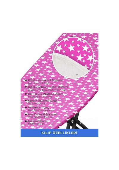 Magic Lady Retro Model 122x45 Cm Pembe Yıldız Desenli Keçeli Ütü Masası Kılıfı