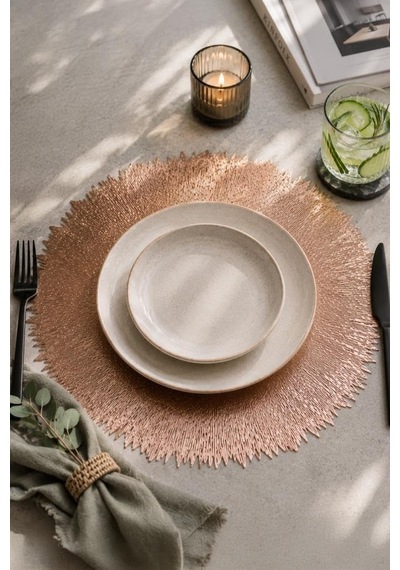 6 Lı Amerikan Servisi Supla Yuvarlak Gold 38 Cm 77508 Çok Renkli