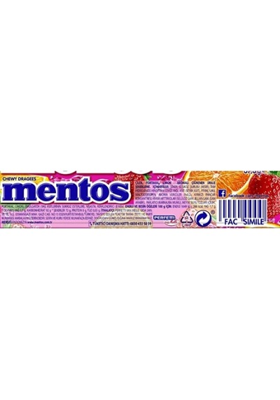 Mentos Çilek , Portakal , Limon Aromalı Çiğnene Draje Şekerleme 37,5 Gr 20 Adet-225